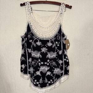 Head To Toe Womens Crochet Lace Embroidered Tank Top Boho Festival Black Ivory